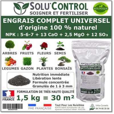 SOLU'CONTROL - 1,5 kg d'ENGRAIS COMPLET universel et équilibré - Utilisable en Agriculture Biologique