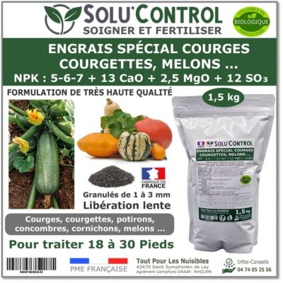 SOLU'CONTROL - 1,5 kg d'Engrais Spécial Courges, Courgettes et autres cucurbitacées - Formulation haute qualité Organo-Minerale