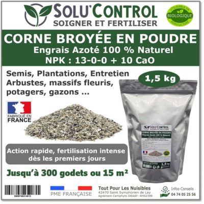 SOLU'CONTROL - 1,5 kg de Corne Broyée en Poudre - Engrais Azoté 100% Naturel - UAB