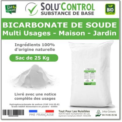 SOLU'CONTROL - 25 Kg de Bicarbonate de Soude Multi Usages, Maison et Jardin, 100% Naturel, Sachet Zip refermable