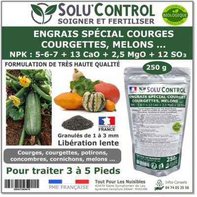 SOLU'CONTROL - 250 g Engrais Spécial Courges, Courgettes... - Formulation haute qualité Organo-Minerale