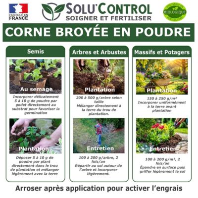 SOLU'CONTROL - 3 kg Corne Broyée Poudre - Formulation haute qualité Organo-Minerale - Engrais Azoté 100% Naturel