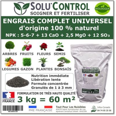 SOLU'CONTROL - 3 kg d'ENGRAIS COMPLET universel et équilibré - Utilisable en Agriculture Biologique