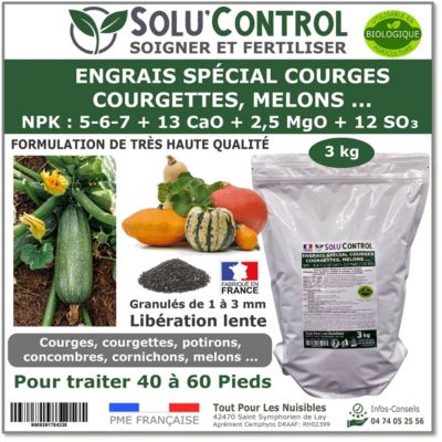 SOLU'CONTROL - 3 kg d'Engrais Spécial Courges, Courgettes et autres cucurbitacées - Formulation haute qualité Organo-Minerale