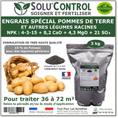 SOLU'CONTROL - 3 kg d'engrais spécial pommes de terre et légumes racines 4-3-15 - enrichi en potasse - croissance, grossissement