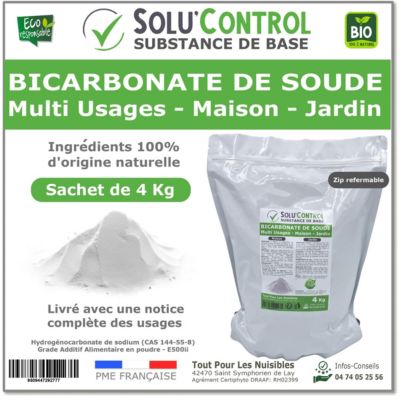 SOLU'CONTROL - 4 Kg de Bicarbonate de Soude Multi Usages, Maison et Jardin, 100% Naturel, Sachet Zip refermable