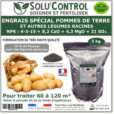 SOLU'CONTROL - 5 kg engrais spécial pommes de terre et légumes racines 4-3-15 - enrichi en potasse - croissance, grossissement