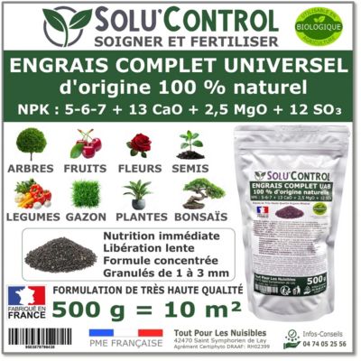 SOLU'CONTROL - 500 g d'ENGRAIS COMPLET universel et équilibré - Utilisable en Agriculture Biologique