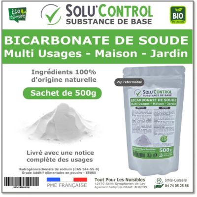 SOLU'CONTROL - 500 g de Bicarbonate de Soude Multi Usages, Maison et Jardin, 100% Naturel, Sachet Zip refermable