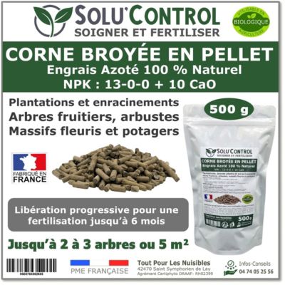 SOLU'CONTROL - 500 g de Corne Broyée en Pellet - Formulation haute qualité Organo-Minerale - Engrais Azoté Naturel