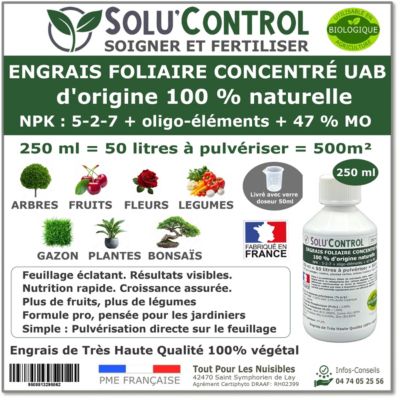 SOLU'CONTROL - Engrais Foliaire Naturel 250 ml - Croissance, Floraison et Vitalite