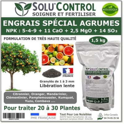 SOLU'CONTROL - Engrais Spécial Agrumes 1,5 kg - Formulation haute qualité Organo-Minerale - Citronnier, Oranger, Mandarinier