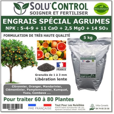 SOLU'CONTROL - Engrais Spécial Agrumes 5 kg - Formulation haute qualité Organo-Minerale - Citronnier, Oranger, Mandarinier