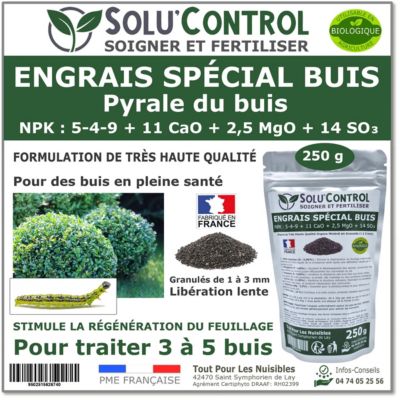 SOLU'CONTROL - Engrais Spécial Buis 250 g - Formulation haute qualité Organo-Minerale