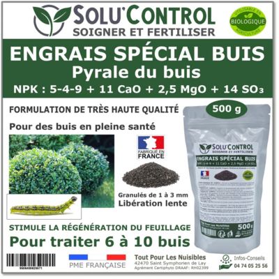 SOLU'CONTROL - Engrais Spécial Buis 500 g - Formulation haute qualité Organo-Minerale