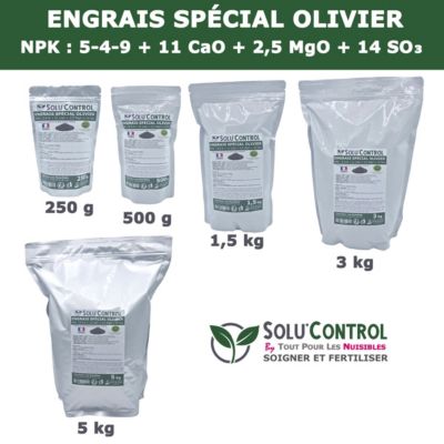 SOLU'CONTROL - Engrais Spécial Olivier 3 kg - Formulation haute qualité Organo-Minerale - NPK 5-4-9 - UAB