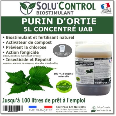SOLU'CONTROL - Purin d Ortie Naturel - 5 Litres Produit Végétal - Stimule la Croissance et Renforce les Plantes