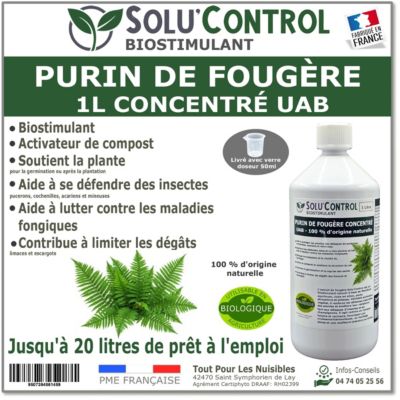 SOLU'CONTROL - Purin de Fougère - 1L Concentré - Biostimulant Naturel - Aide à Se Défendre des Insectes et Maladies Fongiques