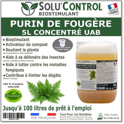 SOLU'CONTROL - Purin de Fougère - 5L Concentre UAB - Biostimulant Naturel - Aide à Se Défendre des Insectes et Maladies Fongiques