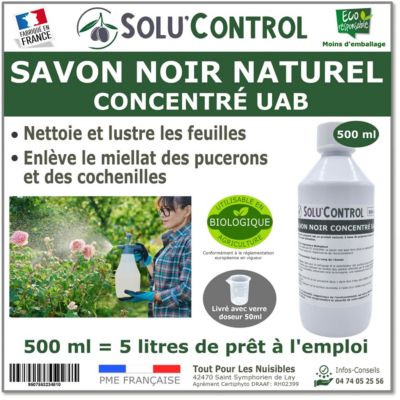 SOLU'CONTROL - Savon Noir Naturel Concentré, 500 ml, Nettoyantn enlève le miellat et les pucerons