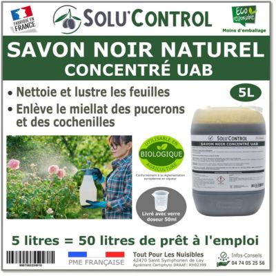 SOLU'CONTROL - Savon Noir Naturel Concentré, 5L, Nettoyant, enlève le miellat et les pucerons