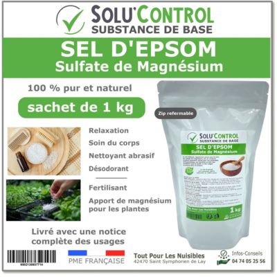 SOLU'CONTROL - Sel d'Epsom 1 kg - Sulfate de Magnésium Pur - Soin du Corps, Jardin, Fertilisant et Apport en Magnésium