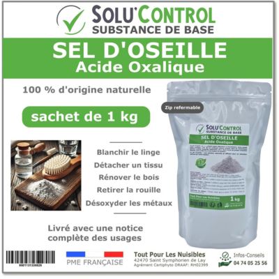 SOLU'CONTROL - Sel d'Oseille 1 kg - Acide Oxalique Naturel - Blanchir, Détacher, Rénover et Désoxyder