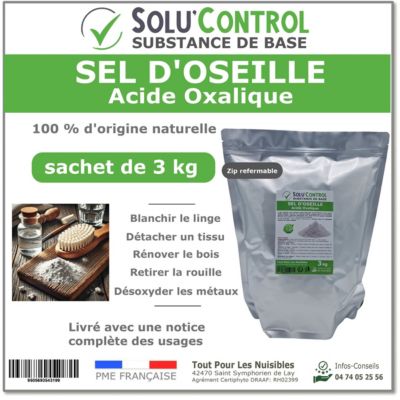 SOLU'CONTROL - Sel d'Oseille 3 kg - Acide Oxalique Naturel - Blanchir, Détacher, Rénover et Désoxyder