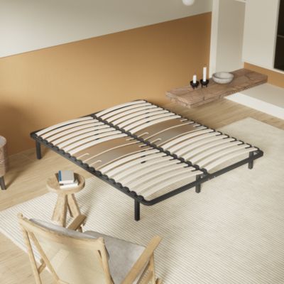 Sommier 140 x 200 cm à lattes en bois - Renfort lombaire - 7 Pieds - Résistant, stable et durable