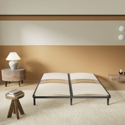 Sommier 140 x 200 cm à lattes en bois - Renfort lombaire - 7 Pieds - Résistant, stable et durable
