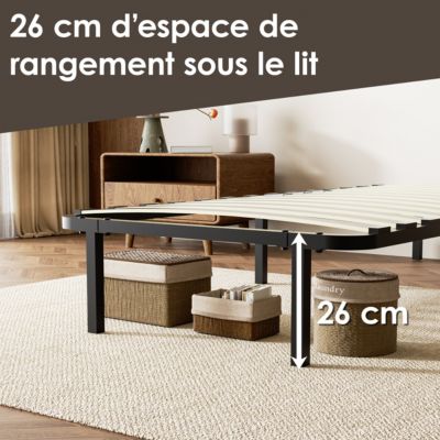 Sommier cadre à lattes 90x190 cm, 1x14 rangs,6 repose-pieds