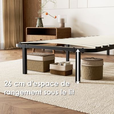 Sommier cadre à lattes 90x190 cm, 1x14 rangs,6 repose-pieds