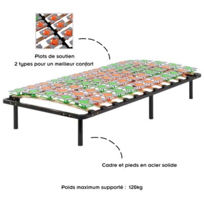 Sommier Ergonomique à Lattes Et Plots De Soutien 80x200 Cm Avec Pieds