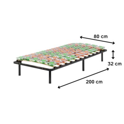 Sommier Ergonomique à Lattes Et Plots De Soutien 80x200 Cm Avec Pieds
