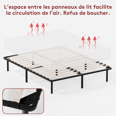 Sommier à Lattes 140x190 cm , Lit 2x14 Lattes,9 Pieds Inclus