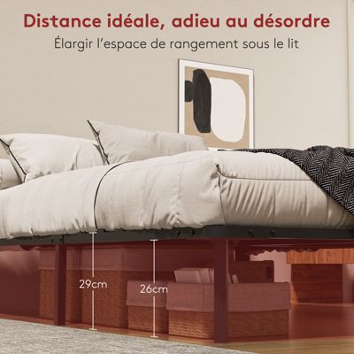 Sommier à Lattes 140x190 cm , Lit 2x14 Lattes,9 Pieds Inclus
