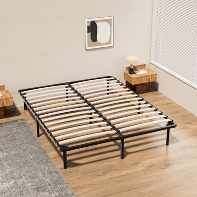 Sommier à Lattes 140x190 cm , Lit 2x14 Lattes,9 Pieds Inclus