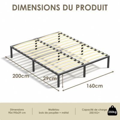 Sommier à lattes 2x18 rangs, 160x200 cm, incl. 9 repose-pieds