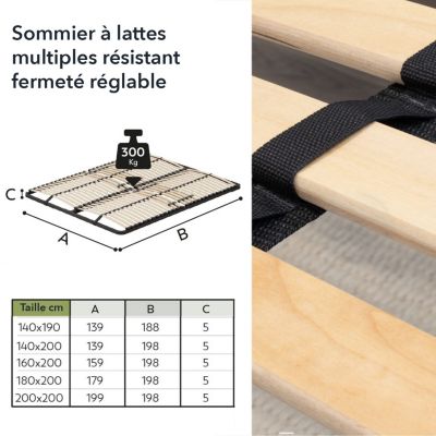 Sommier à lattes avec cadre en acier, fermeté lombaire réglable 160X200 cm