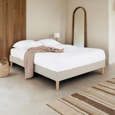 Sommier tapissier BREST 160 x 200 cm revêtement tissu - Beige
