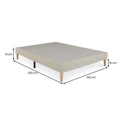 Sommier tapissier BREST 160 x 200 cm revêtement tissu - Beige