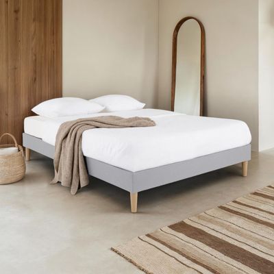Sommier tapissier BREST 160 x 200 cm revêtement tissu - Gris
