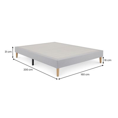Sommier tapissier BREST 160 x 200 cm revêtement tissu - Gris