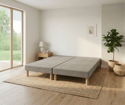 Sommier Tapissier First Gris 180x200 (2x90x200) cm Hauteur 30 cm 24 Lattes Fixes Pin Massif 8 Pieds Offerts Fabrication Française