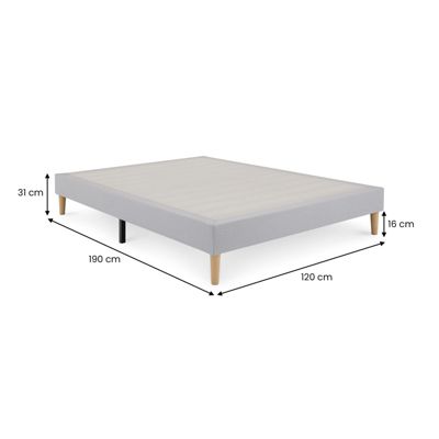 Sommier tapissier VANNES 120 x 190 cm revêtement tissu - Gris