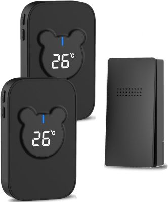 Sonnette sans fil, sonnette électronique étanche 150 m, kit de sonnette et 38 mélodies avec 4 niveaux de volume (noir 1+2)