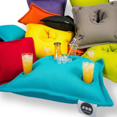 Soo Santaï Pool Party Floating coussin bar 75x75x25cm, 4 trous verre et 1 trou bouteille, résistant aux UV, Turquoise