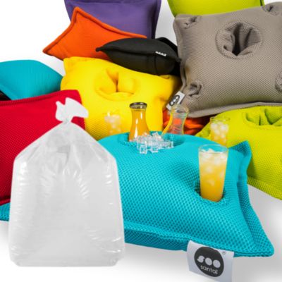Soo Santaï Set Pool Party coussin + polystyrène 75x75x25cm, 4 trous verre et 1 trou bouteille, résistant aux UV, Turquoise