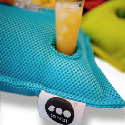 Soo Santaï Set Pool Party coussin + polystyrène 75x75x25cm, 4 trous verre et 1 trou bouteille, résistant aux UV, Turquoise