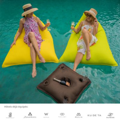 Soo Santaï Set Pool Party coussin + polystyrène 75x75x25cm, 4 trous verre et 1 trou bouteille, résistant aux UV, Turquoise